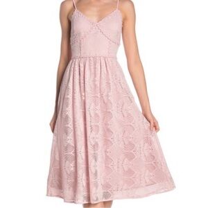 NSR Pink Lace Midi Dress Small